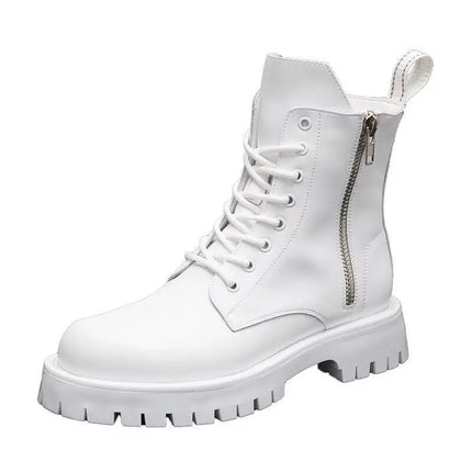 White Men Casual boots Punk High Tops Motorcycle Ankle Boots Height Increasing shoes Zapatillas Hombre