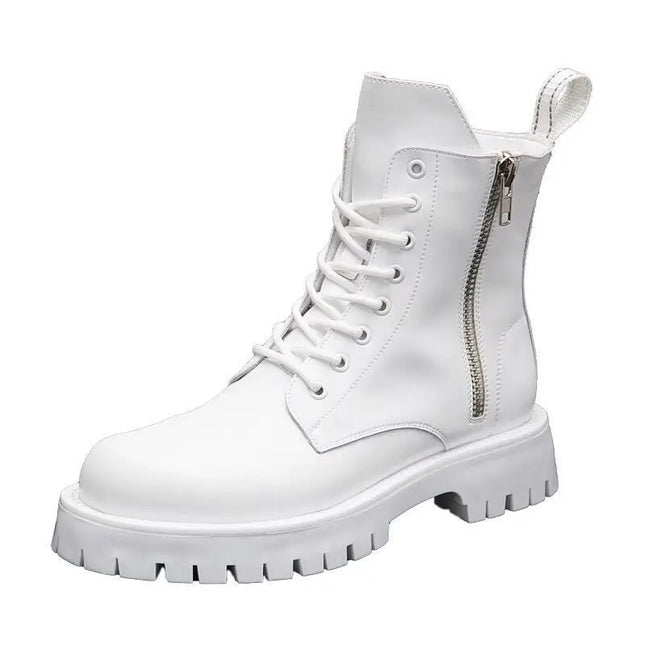 White Men Casual boots Punk High Tops Motorcycle Ankle Boots Height Increasing shoes Zapatillas Hombre