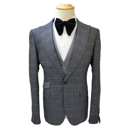 Cheap Actual Party Slim Fit One Button Notched Two Slits Business (Jacket+waistcoat+pants) Grey Men Wedding Suits MS789