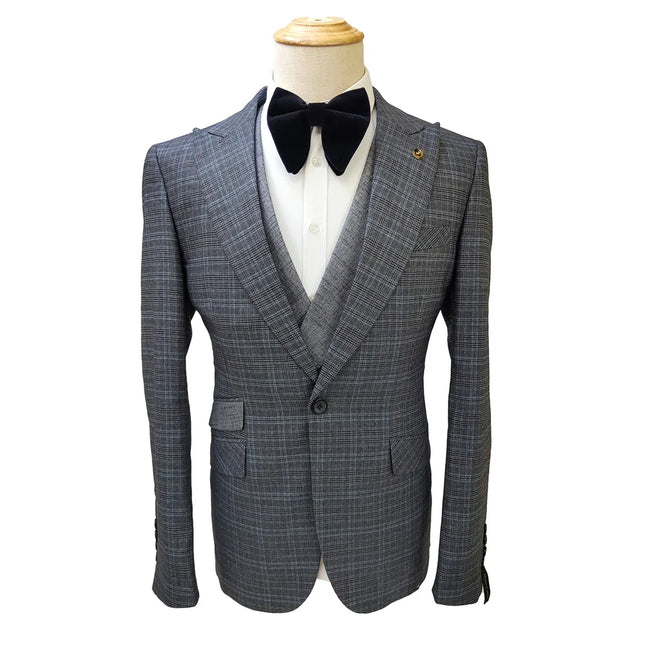 Costume de mariage gris pour homme, coupe slim, un bouton, deux fentes, veste, gilet et pantalon, MS789
