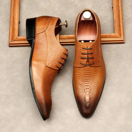 PJCMG New Spring/Autumn Handmade Lace-Up Balck/Red Genuine Leather Carved Dress Oxford Flat Men Shoes