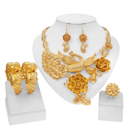 Chinese Hot Selling Fashion Latest Jewelry Set with Phoenix Flower Gold Jewelry Set for Wedding