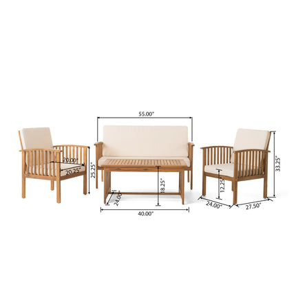 LUNVERO 4-Seater Acacia Wood Outdoor Sofa Set