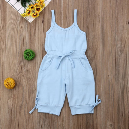 2019 Children Summer Clothing 1-6Y Toddler Baby Girl Solid Romper Bib Pants Sleeveless Romper Overalls Outfits Cropped Jumpsuits