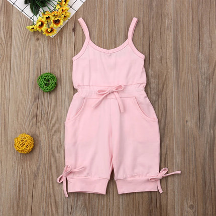 2019 Children Summer Clothing 1-6Y Toddler Baby Girl Solid Romper Bib Pants Sleeveless Romper Overalls Outfits Cropped Jumpsuits