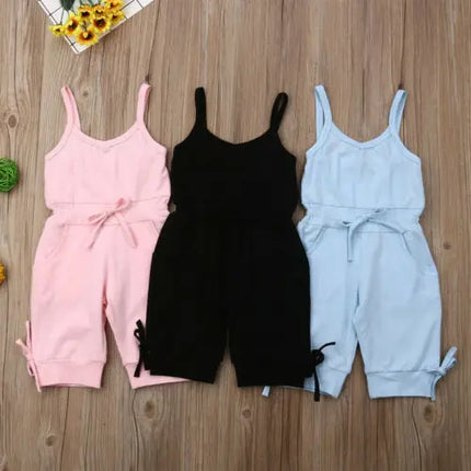 2019 Children Summer Clothing 1-6Y Toddler Baby Girl Solid Romper Bib Pants Sleeveless Romper Overalls Outfits Cropped Jumpsuits