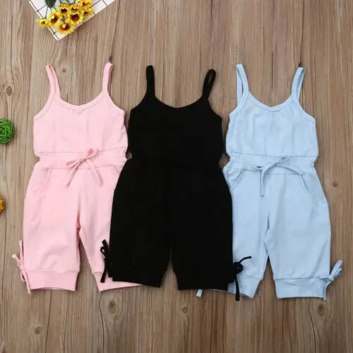 2019 Children Summer Clothing 1-6Y Toddler Baby Girl Solid Romper Bib Pants Sleeveless Romper Overalls Outfits Cropped Jumpsuits