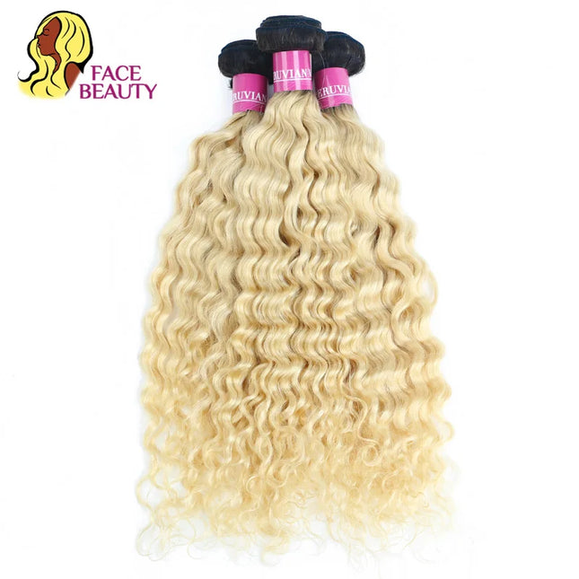 FaceBeauty Honey Blonde Ombre Bundles 1/3/4 Pcs Lot 28 30 Inch Brazilian Remy Human Hair Weave 1B 613 Blonde Curly Hair Bundles