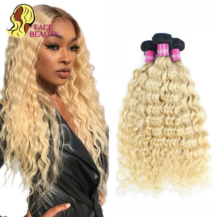 FaceBeauty Honey Blonde Ombre Bundles 1/3/4 Pcs Lot 28 30 Inch Brazilian Remy Human Hair Weave 1B 613 Blonde Curly Hair Bundles