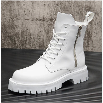 White Men Casual boots Punk High Tops Motorcycle Ankle Boots Height Increasing shoes Zapatillas Hombre