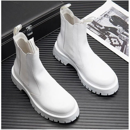 White Men Casual boots Punk High Tops Motorcycle Ankle Boots Height Increasing shoes Zapatillas Hombre