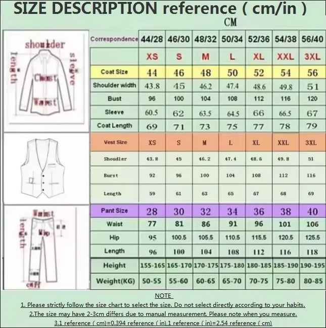 Costume de mariage 3 pièces de luxe pour homme, coupe slim, couleur unie, grande taille, blazer, pantalon, gilet, taille européenne (XS-3XL)