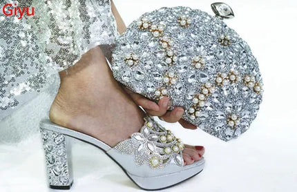doershow beautiful Italian Shoes And Bag Sets For Evening Party With Stones Italian Leather Handbags Match Bags! HDF1-30