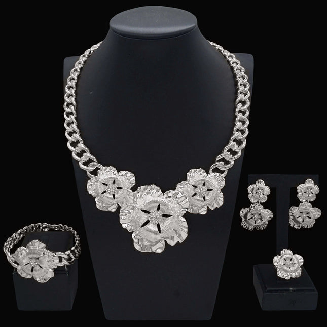 Yulaili High Quality Latest Italian Gold Style Silver Color Necklace Wedding Women Bridal Party Wholesale Jewelry Set