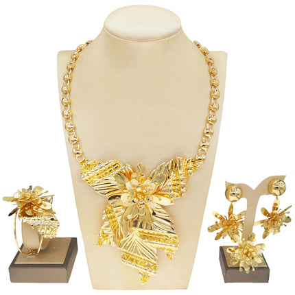 18K Gold Plated Jewelry African Fashion Ladies Clothing Accessories Wedding Party Italian Gold Plated Jewelry Set Wholesale