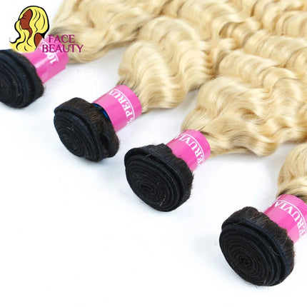 FaceBeauty Honey Blonde Ombre Bundles 1/3/4 Pcs Lot 28 30 Inch Brazilian Remy Human Hair Weave 1B 613 Blonde Curly Hair Bundles
