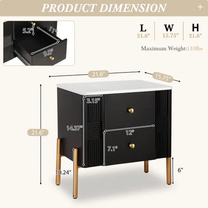 LUNVERO Modern 2-Drawer Bedside Nightstand