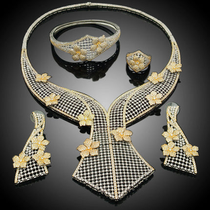 Yulaili Luxury Brass Cubic Zircon Jewelry Sets for Women Wedding Bridal Jewellery Set