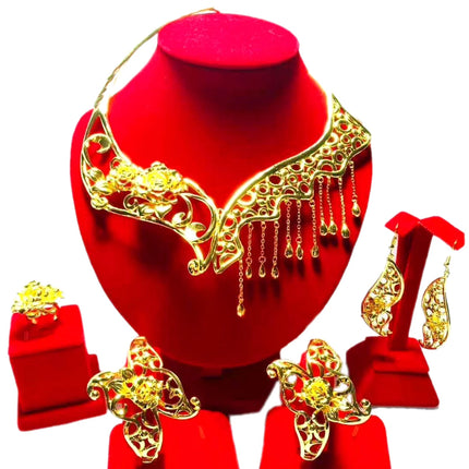 Hot Sale Luxury Trendy Popular Fashion Wedding New Arrivals Copper Gold Plated Party Gift Anniversary Jewelry Set