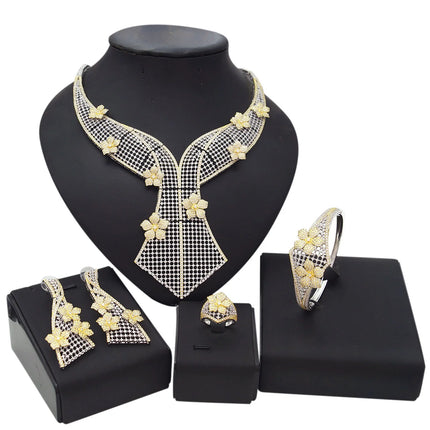 Yulaili Luxury Brass Cubic Zircon Jewelry Sets for Women Wedding Bridal Jewellery Set