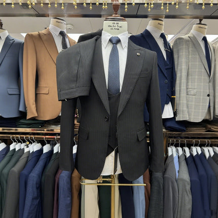 Green Mens Wedding Suits 3 Piece Set Slim Fit Single Breasted Jacket Vest Pants Luxury Groom Formal Evening Wear