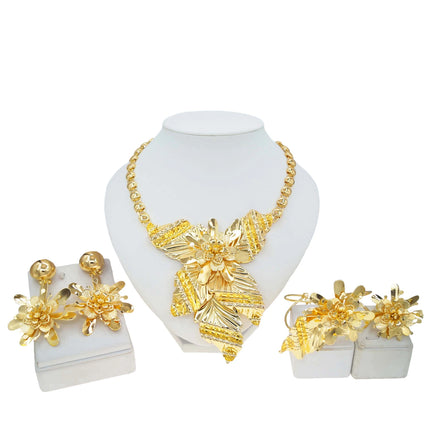 18K Gold Plated Jewelry African Fashion Ladies Clothing Accessories Wedding Party Italian Gold Plated Jewelry Set Wholesale