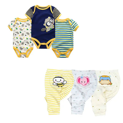 6/9/10Pieces Cotton Baby Boy Clothes Sets Cartoon Newborn Baby Girl Clothes Unisex Bodysuits+Pants Print Sleeveless Bebes