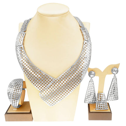 High Quality Italian Gold Plating Design Necklace Bangle Earrings Ring Set Fashion Women Jewelry Sets Bridal Wedding Party Gift