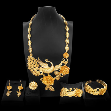 Chinese Hot Selling Fashion Latest Jewelry Set with Phoenix Flower Gold Jewelry Set for Wedding