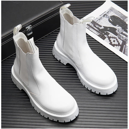 White Men Casual boots Punk High Tops Motorcycle Ankle Boots Height Increasing shoes Zapatillas Hombre