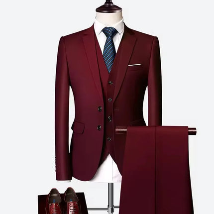 XS-3XL Luxury 3piece Men's Wedding Suit Slim Solid Color Business Office Suit Sets Large Size Blazer+pants +vest  EUR US Size