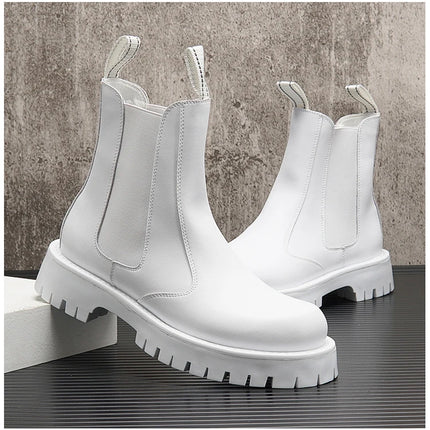 White Men Casual boots Punk High Tops Motorcycle Ankle Boots Height Increasing shoes Zapatillas Hombre