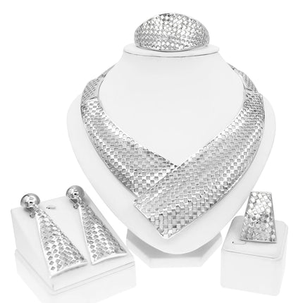 High Quality Italian Gold Plating Design Necklace Bangle Earrings Ring Set Fashion Women Jewelry Sets Bridal Wedding Party Gift