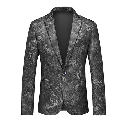 Men's Fashion Single Breasted Suit Spring and Autumn Casual Style with V-Neck Plus Size Single Button Closure