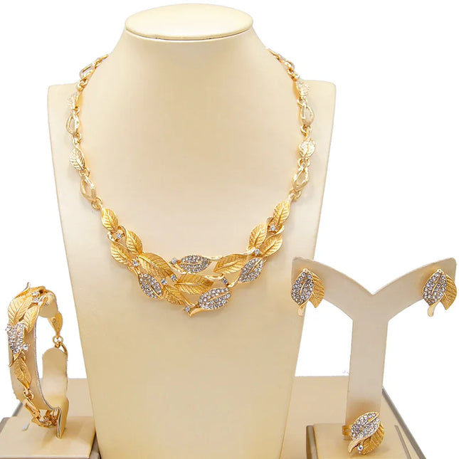 Zhuerrui Dubai Simple Copper Ring Jewelry Four-piece Set Hollow Copper Ring Insect Shape Pendant Women Leisure Necklace