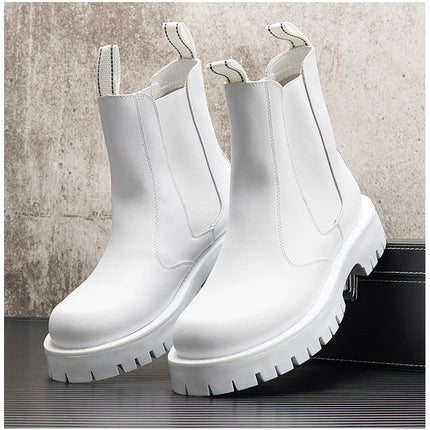 White Men Casual boots Punk High Tops Motorcycle Ankle Boots Height Increasing shoes Zapatillas Hombre