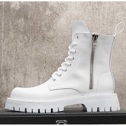 White Men Casual boots Punk High Tops Motorcycle Ankle Boots Height Increasing shoes Zapatillas Hombre