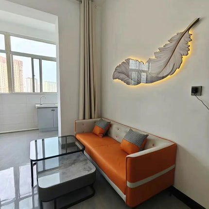 Luxury Feather Living Room Home Decoration Painting Light Luxury Sofa Background Wall Carved Wall Art LED Wholesale Custom