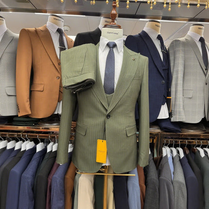 Green Mens Wedding Suits 3 Piece Set Slim Fit Single Breasted Jacket Vest Pants Luxury Groom Formal Evening Wear