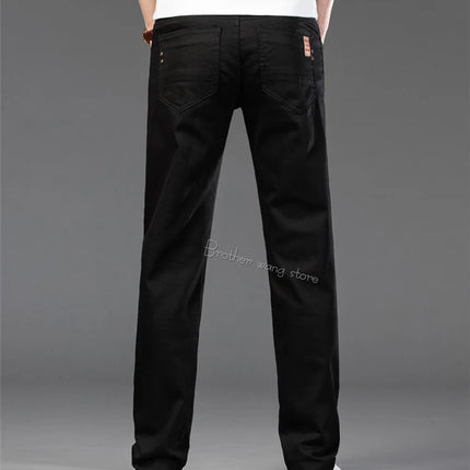 Classic Style Men's Regular Fit White Jeans Business Fashion Denim Advanced Stretch Cotton Trousers Male Brand Pants