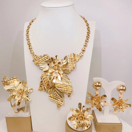 18K Gold Plated Jewelry African Fashion Ladies Clothing Accessories Wedding Party Italian Gold Plated Jewelry Set Wholesale