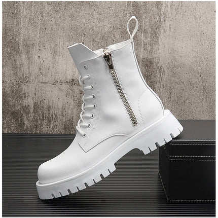 White Men Casual boots Punk High Tops Motorcycle Ankle Boots Height Increasing shoes Zapatillas Hombre