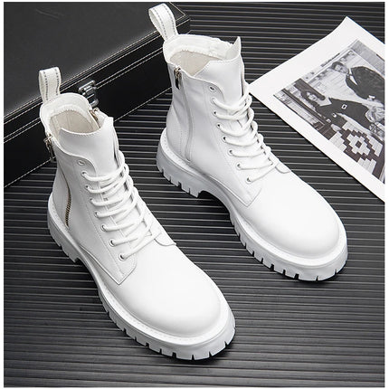 White Men Casual boots Punk High Tops Motorcycle Ankle Boots Height Increasing shoes Zapatillas Hombre