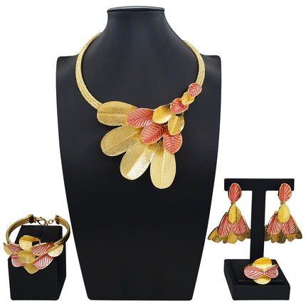 Luxury Costume Popular Trendy Brazilian Latest Fashion Wedding Copper Gold Plated Party Gift Anniversary Engagement Jewelry Set