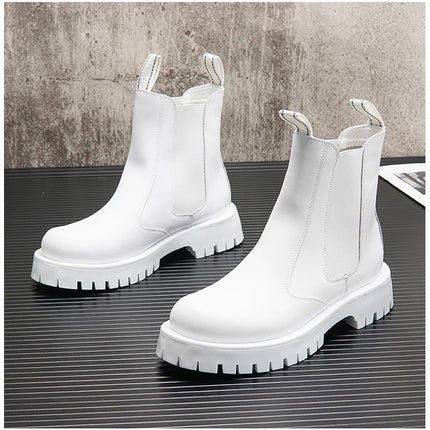 White Men Casual boots Punk High Tops Motorcycle Ankle Boots Height Increasing shoes Zapatillas Hombre