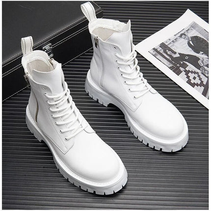 White Men Casual boots Punk High Tops Motorcycle Ankle Boots Height Increasing shoes Zapatillas Hombre