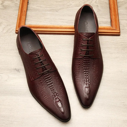 PJCMG New Spring/Autumn Handmade Lace-Up Balck/Red Genuine Leather Carved Dress Oxford Flat Men Shoes