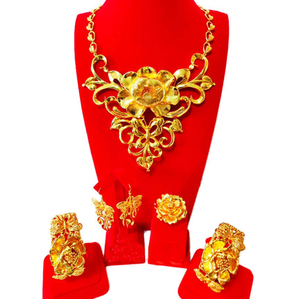 Hot Sale Luxury Trendy Popular Fashion Wedding New Arrivals Copper Gold Plated Party Gift Anniversary Jewelry Set