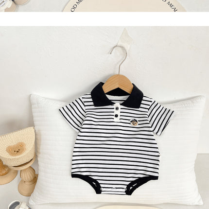 Summer Baby White Striped Bodysuits for Newborns Boys Girls Romper Onesie Cotton Short Sleeve Turn Down Collar Infant Jumpsuit