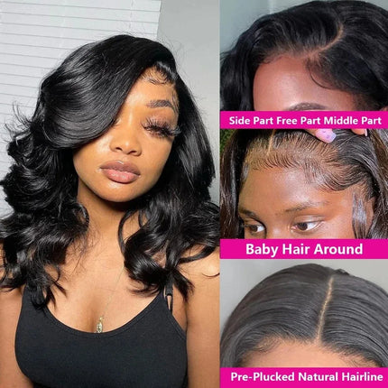 200%Brazilian Body Wave Bob Wig Lace Frontal Wig Human Hair Natural Hairline Short Wavy 13x4 Lace Front Wig Preplucked Remy Hair